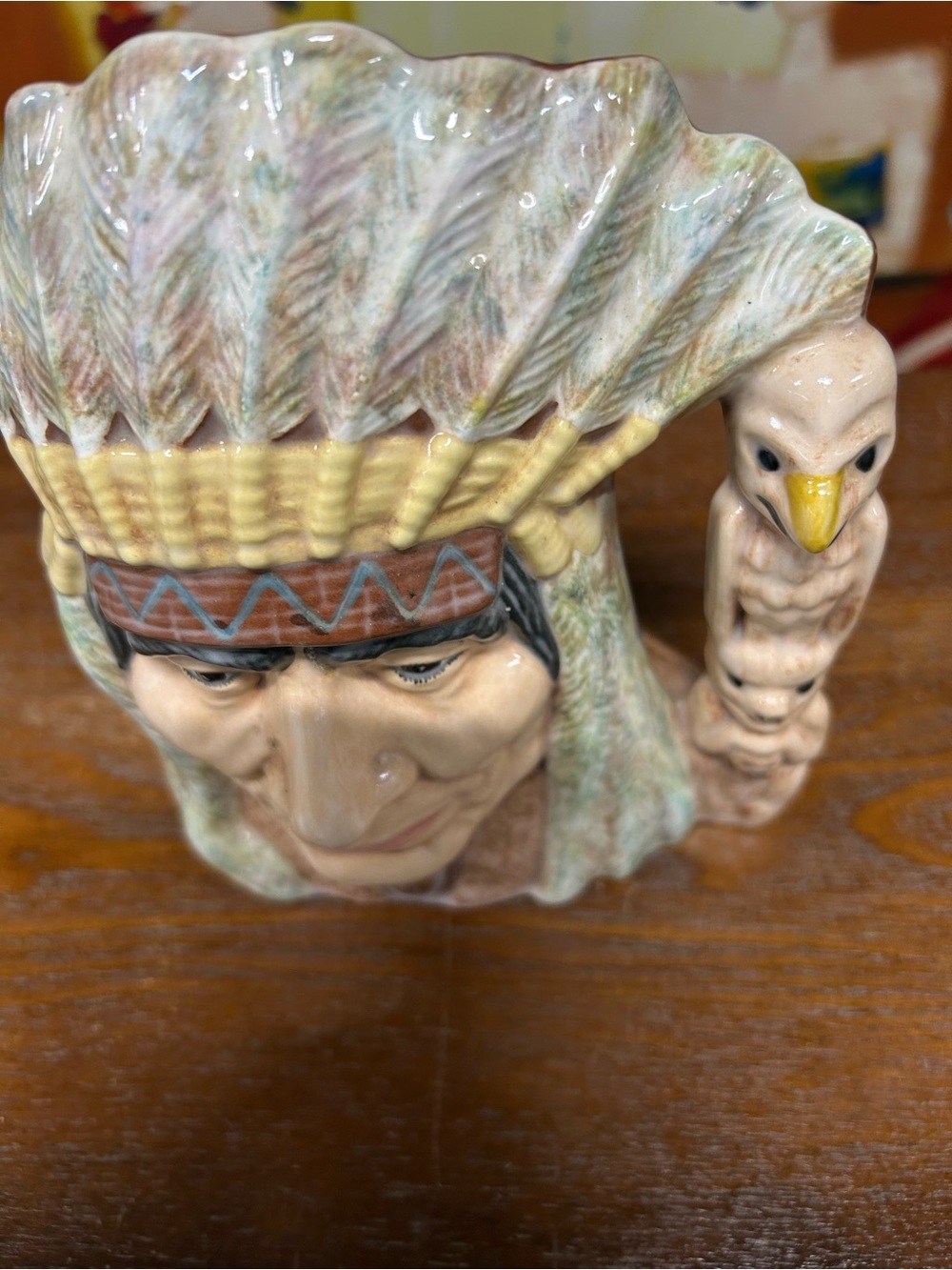 Ceramic Native Chief Planter in Multicolor Glaze